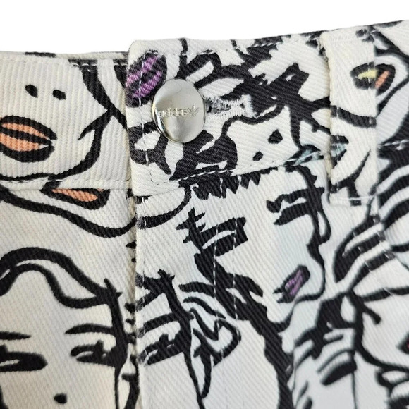 Adidas  x Fiorucci Highlight Shorts Size Small Abstract Art Denim Snap Sides - Picture 10 of 12